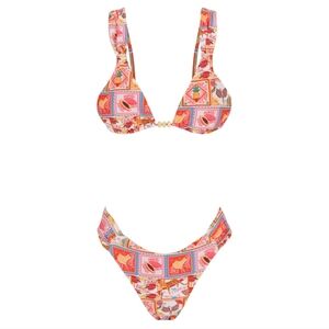 ESCAPE TO PARADISE | Women's Multicolor Double Lined Coco Brazil Ruched Bikini
